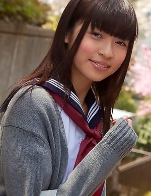 Young japanese Yuuri Shiina in school uniform is so cute while walking