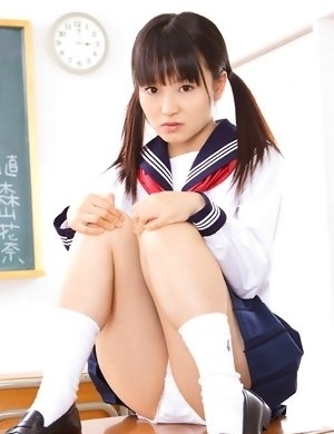 Kana Moriyama is sexy both in uniform and in satin linjerie