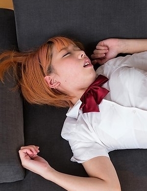 Short-haired beauty Chie Kobayashi gets this dude to cum all over her sexy soles
